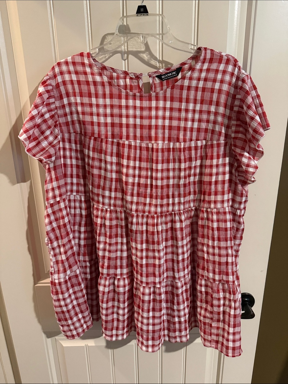 BloomChic Red and White Gingham Tiered Blouse
